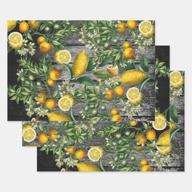 Rustic Citrus Garden Wrapping Paper Sheets (Set)