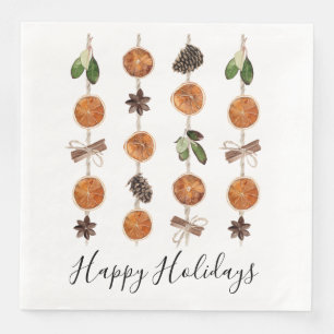 Rustic Citrus Garland Happy Holidays Paper Dinner Napkins