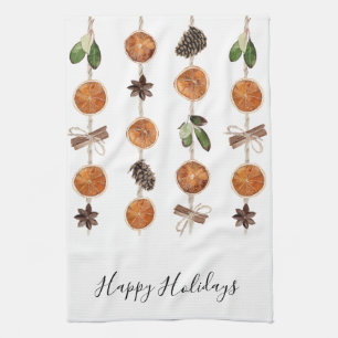 Rustic Citrus Garland Personalized Christmas Kitchen Towel