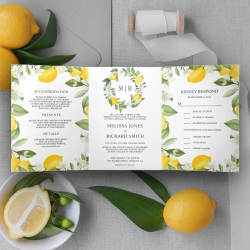 Rustic Citrus Lemon Orchard All in One Wedding Tri_Fold Invitation