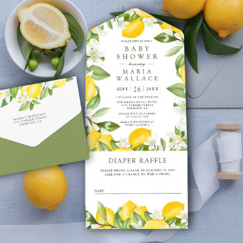 Rustic Citrus Lemon Orchard Baby Shower All In One Invitation by ShabzDesigns at Zazzle