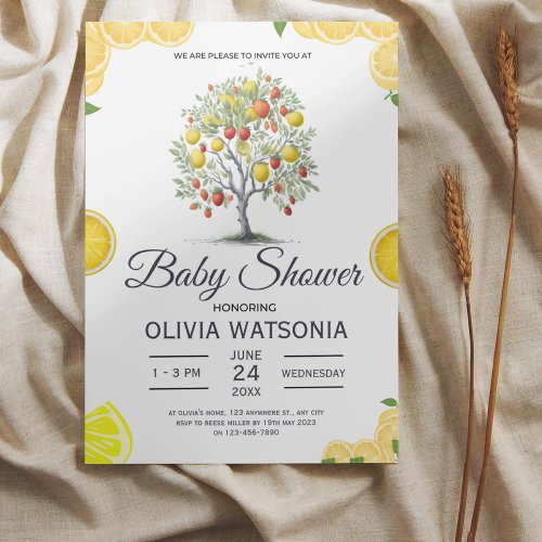 Rustic Citrus Lemon Tree Baby Shower  Invitation