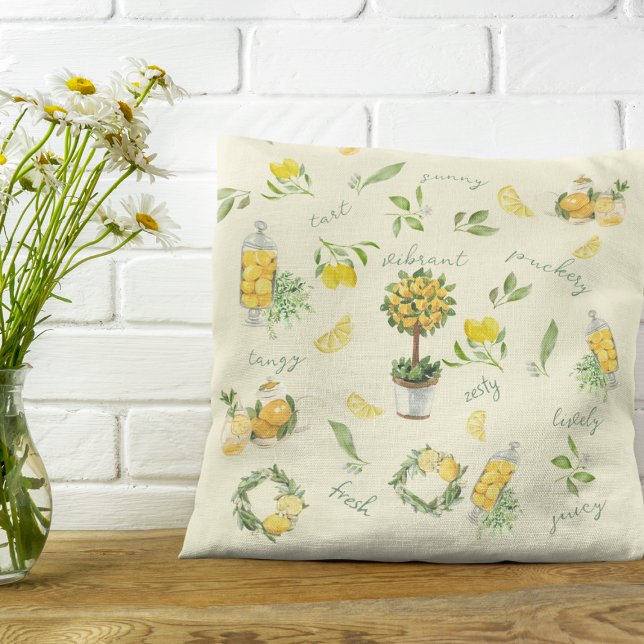 Rustic Citrus Lemon Yellow Pattern Throw Pillow (Creator Uploaded)