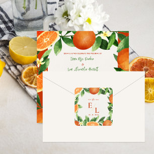 Rustic Citrus Monogram Wedding Favor Square Sticker
