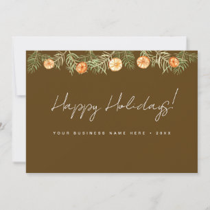 Rustic Citrus Orange Slices Pine garland Business Holiday Card