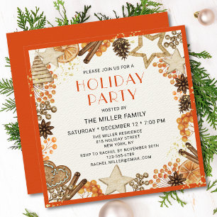 Rustic Citrus Orange Watercolor Holiday Party Invitation