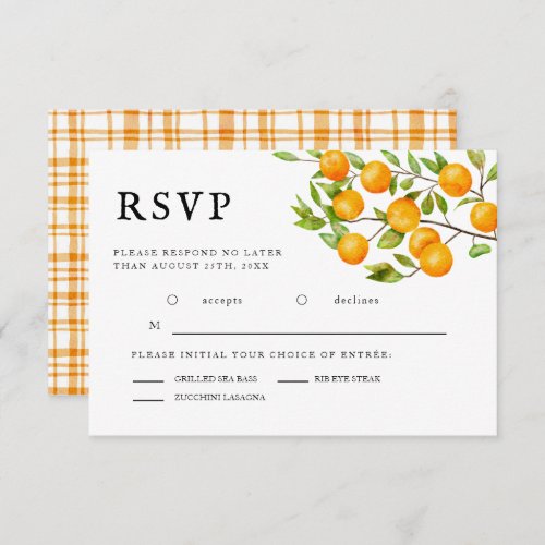 Rustic Citrus Orange Wedding Meal Choice  RSVP Card