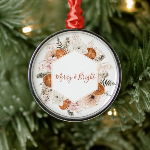 Rustic Citrus Pine Christmas Holiday Metal Ornament