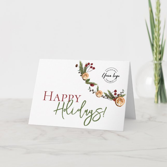 Rustic Citrus & Pine Corporate Custom Holiday  Card (Front)