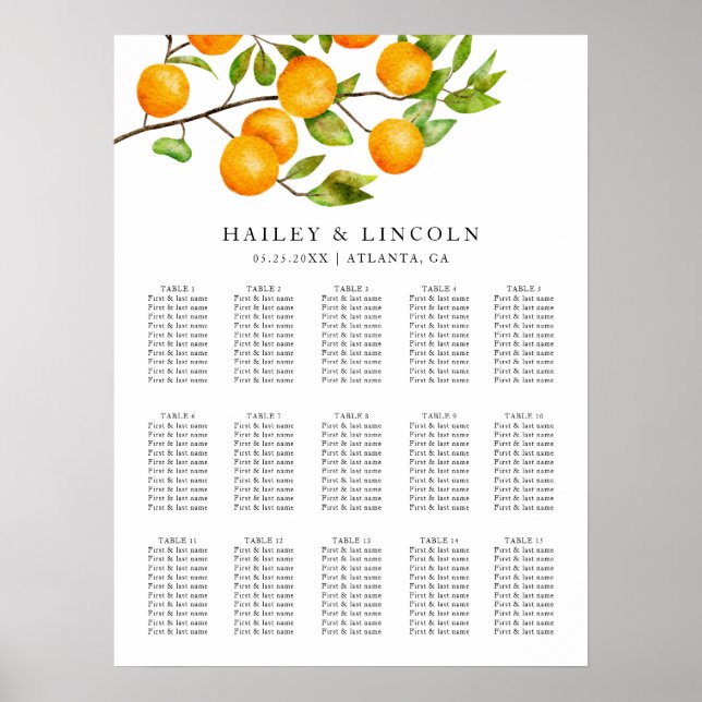 Rustic Citrus Summer Wedding Seating Chart (Front)