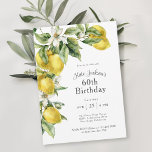 Rustic Citrus Watercolor Lemons 60th Birthday Invitation<br><div class="desc">This beautiful Mediterranean themed 60th birthday party invitation exudes rustic charm. It features a cascading arrangement of fresh watercolor lemons in citrus yellow and green with white blossoms. It makes a beautiful choice for birthday celebrations at any age and has a bright and cheerful color scheme evoking happiness and joy....</div>