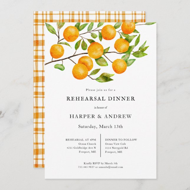 Rustic Citrus Wedding Rehearsal Dinner Invitation (Front/Back)