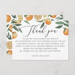 Rustic Citrus Wedding Watercolor Orange Script Thank You Card