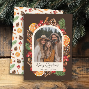 Rustic Citrus Winter Botanical Photo Christmas Holiday Card
