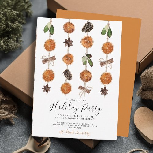 Rustic Citrus Winter Holiday Christmas Party  Invitation