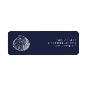 Rustic Clam Shell Dark Blue Wedding Label