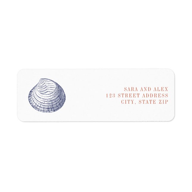 Rustic Clam Shell Red & Blue Wedding  Label (Front)