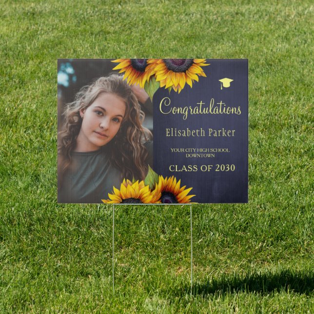 Rustic class of year sunflower congrats grad photo sign (Insitu)