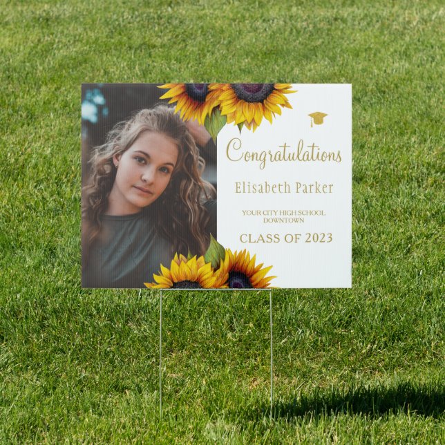 Rustic class of year sunflower congrats grad photo sign (Insitu)