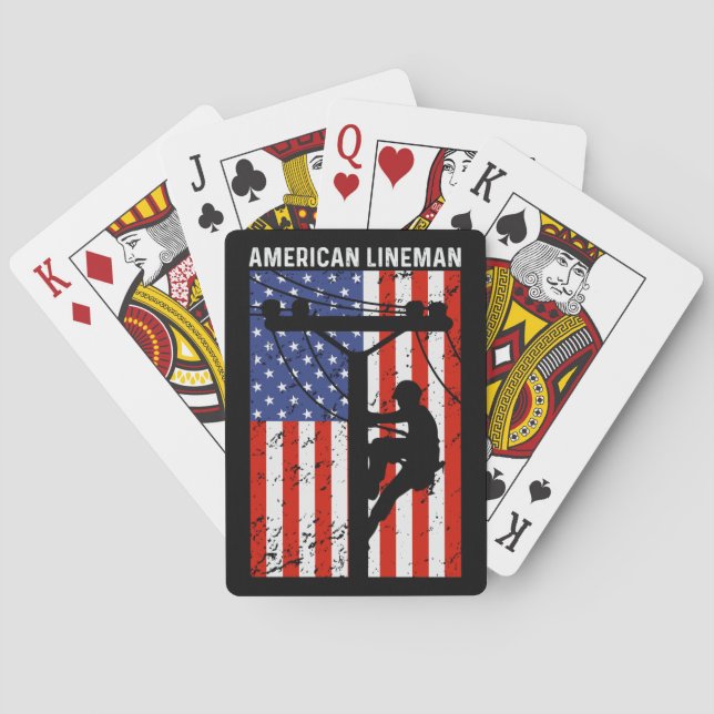 Rustic Classic American Lineman USA Flag Poker Cards (Back)