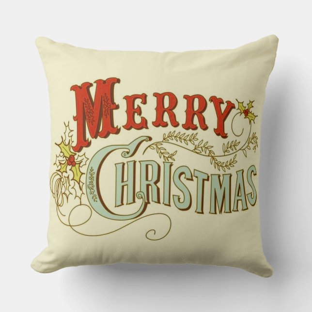 Rustic Classic and Traditional Merry Christmas Throw Pillow (Front)