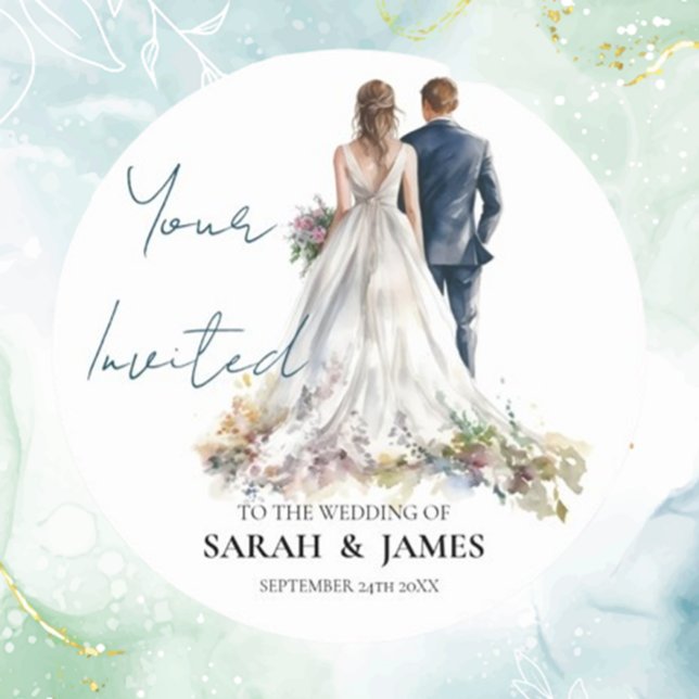 Rustic Classic Boho Floral  Wedding Classic Round Sticker (Add a heartfelt touch to your wedding with rustic classic boho floral round stickers. Personalize yo)