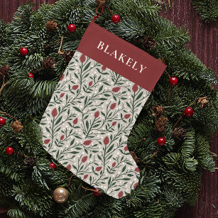 Rustic Classic Christmas Floral Personalized Large Christmas Stocking