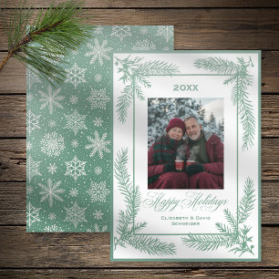 Rustic Classic Green Pine Happy Holidays Letterpress Photo Cards