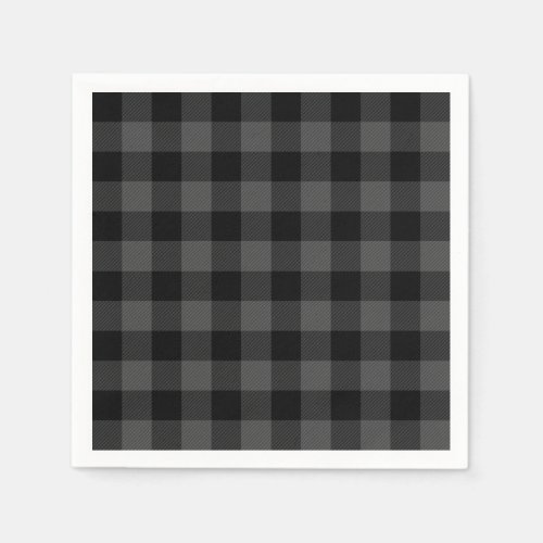 Rustic classic grey and black plaid paper napkins