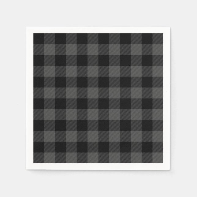 Rustic classic grey and black plaid paper napkins (Front)