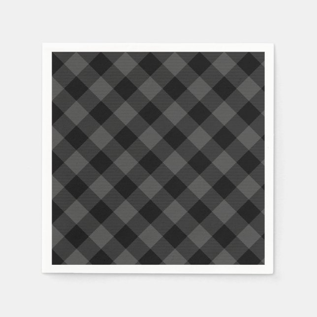 Rustic classic grey and black plaid paper napkins (Front)