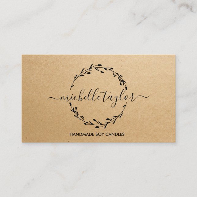 Rustic Classic Lavender Wreath Logo Kraft Business Card (Front)