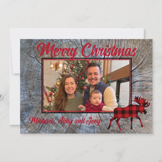 Rustic classic moose red plaid photo template (Front)