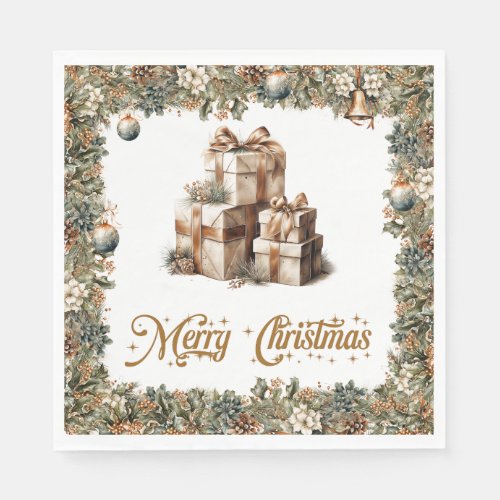 Rustic classic sage green and Christmas presents Napkins