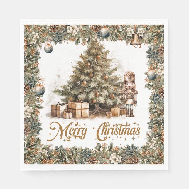 Rustic classic sage green and Christmas tree  Napkins (Front)