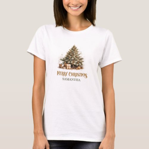 Rustic classic sage green and gold Christmas tree T_Shirt