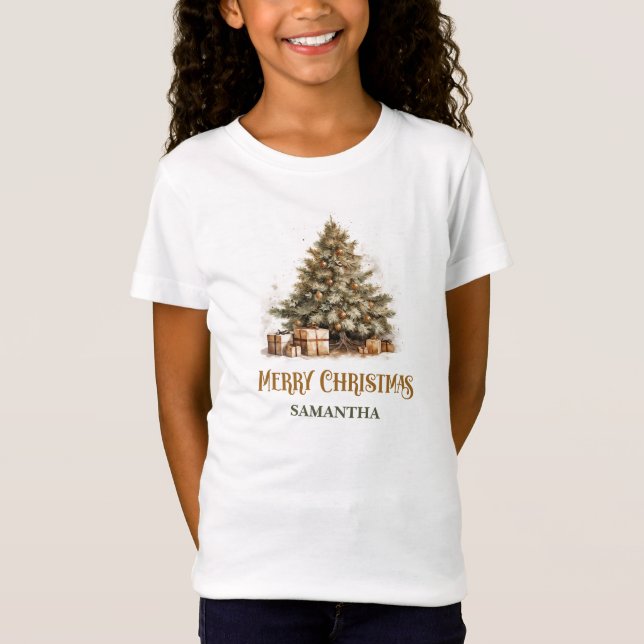 Rustic classic sage green and gold Christmas tree  T-Shirt (Front)