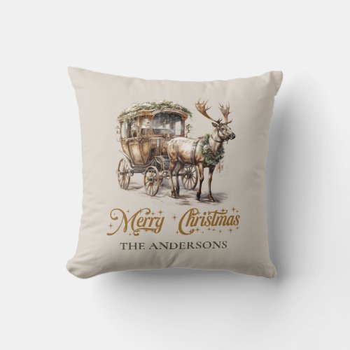 Rustic classic sage green gold Christmas Reindeer  Throw Pillow