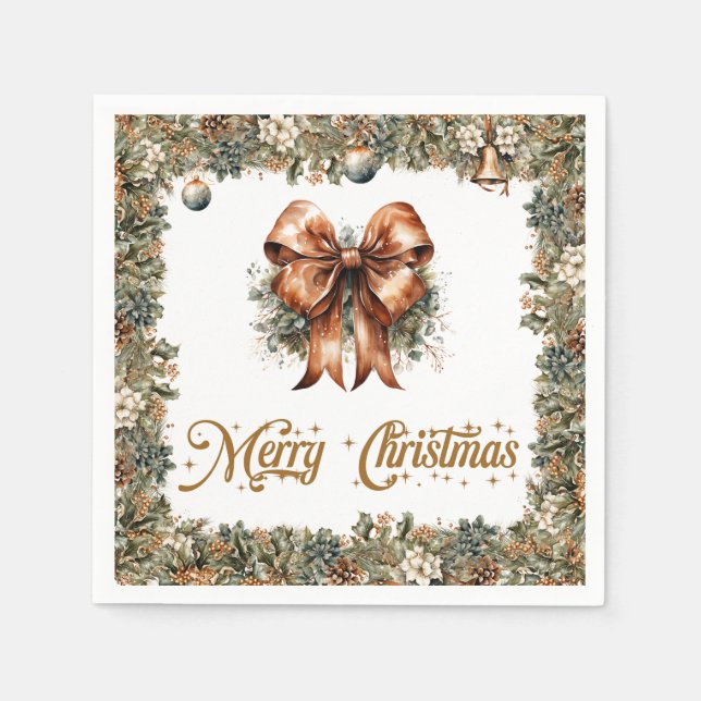 Rustic classic sage green gold Christmas ribbon Napkins (Front)