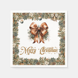 Rustic classic sage green gold Christmas ribbon Napkins