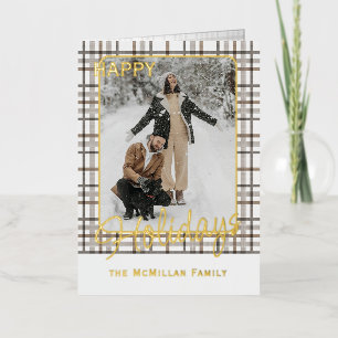 Rustic Classy Elegant Plaid Pattern Gold Foil Holiday Card