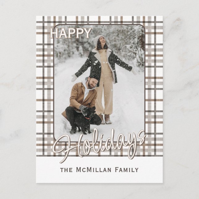 Rustic Classy Elegant Plaid Pattern Holiday Postcard (Front)