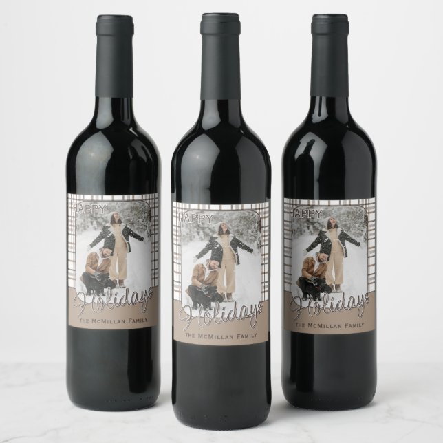 Rustic Classy Elegant Plaid Pattern Holiday Wine Label (Bottles)
