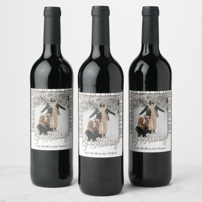 Rustic Classy Elegant Plaid Pattern Holiday Wine Label (Bottles)