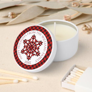 Rustic Classy Red Black Tartan Checks Snowflakes Mini Candle Favors