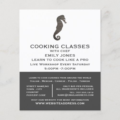Rustic Clay Seahorse Seafood Cooking Classes Flyer