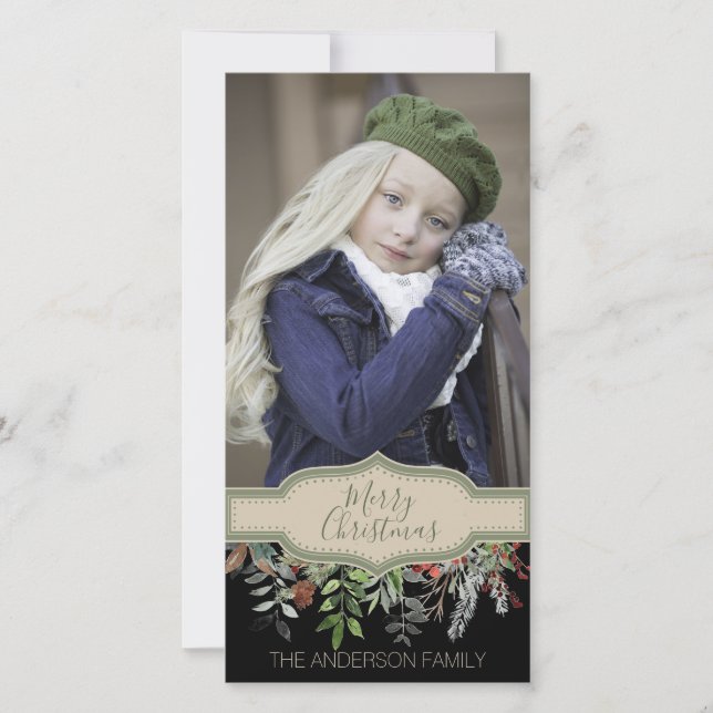 Rustic Clean Rustic Green Christmas Holiday Photo Card (Front)