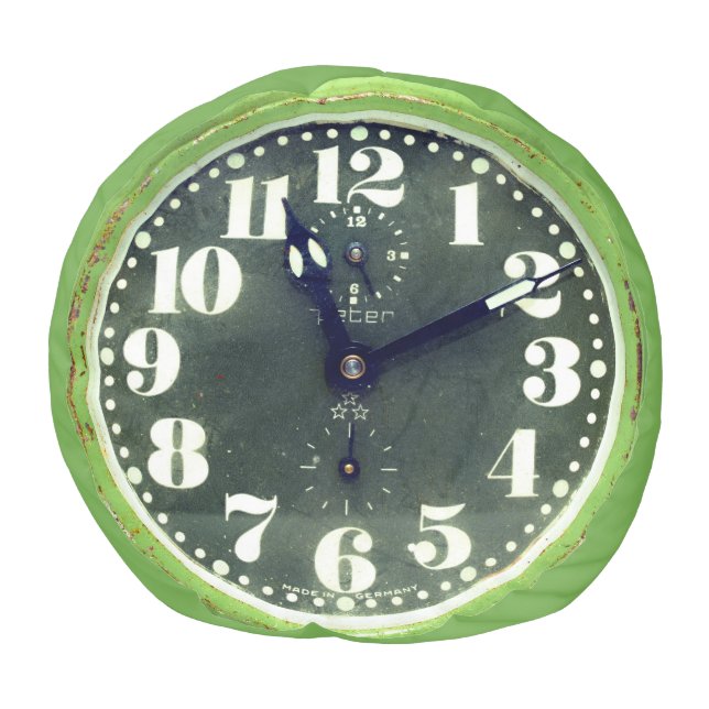 Rustic Clock Vintage Timepiece Retro Green Pouf (Top)
