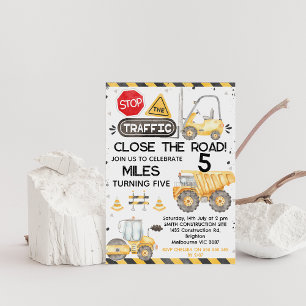 Rustic Close The Road Construction Birthday Invitation