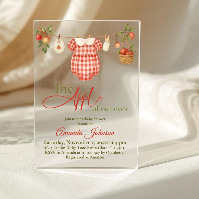 Rustic Clothesline Apple Girl Baby Shower Acrylic Invitations (Creator Uploaded)